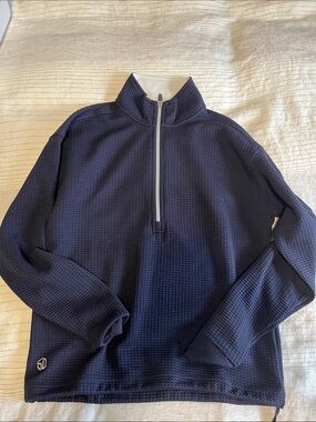 Women's Navy Golf Quarter-Zip Waffle Knit Pullover Hoodie